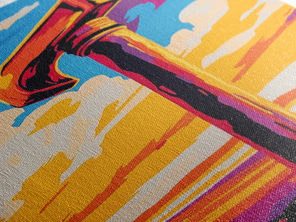 Sonnenuntergang mit dem Turmhammer, gerahmter Leinwanddruck, Fantasiekunstwerk, ausdrucksstarke abstrakte Dekoration, eindrucksvoller Wohnakzent, einzigartige Wandkunst, Geschenkidee