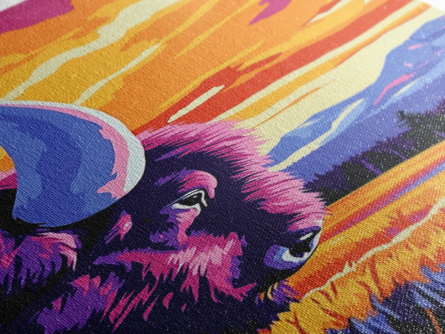 Buffalo Sunset, Western, Bold, Majestic, Canvas Print, Wildlife Wall Art, Rustic Decor, Man Cave Art, Nature Lover Gift, Bold Colors