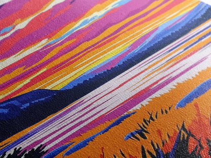 Mountain Sunset, Lake Reflection, Vibrant Landscape Art, Nature Print, Modern Cabin Decor, Living Room Wall Art, Canvas Print