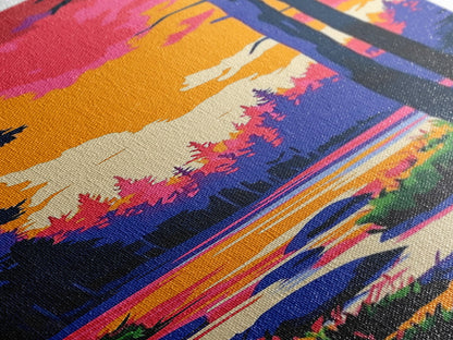 Autumn Forest, River Reflection, Vibrant Nature, Framed Canvas Print, Cabin Wall Art, Cozy Fall Decor, Rustic Retreat, Relaxing