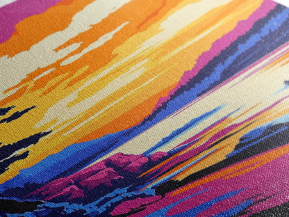 Sunset Shore, Ocean Beach, Coastal Art, Framed Canvas Print, Vibrant Landscape, Boho Wall Art, Bathroom Decor, Nautical Artwork