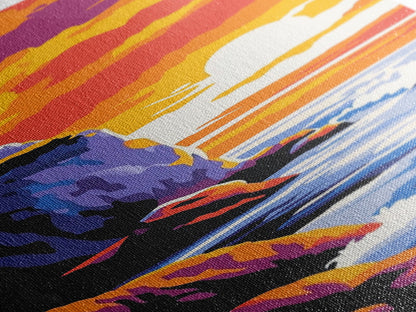 Cliffside Sunset, Ocean Waves, Vibrant Seascape, Canvas Print, Coastal Wall Art, Beach House Decor, Modern Living Room Art