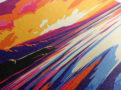 Ocean Sunset, Vibrant Landscape, Framed Canvas Print, Coastal Art, Beach House Decor, Living Room Art, Minimalist Nature Painting