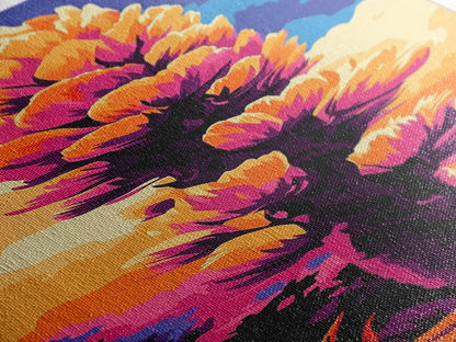 Cactus Bloom, Desert Sunset, Vibrant Nature, Botanical Art, Canvas Print, Boho Wall Art, Bedroom Decor, Living Room Artwork, Gift