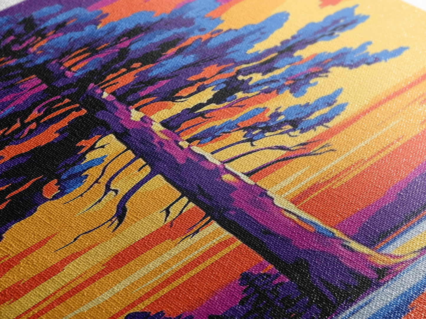 Tall Pine Tree, Sunset Forest Art, Vibrant Nature Wall Decor, Woodland Painting, Rustic Home Decor, Living Room Art, Canvas Print