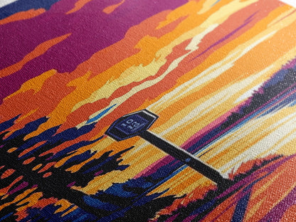 Roadside Sign, Sunset Highway Art, Scenic Landscape Painting, Rustic Wall Decor, Adventure Art, Living Room Wall Art, Canvas Print