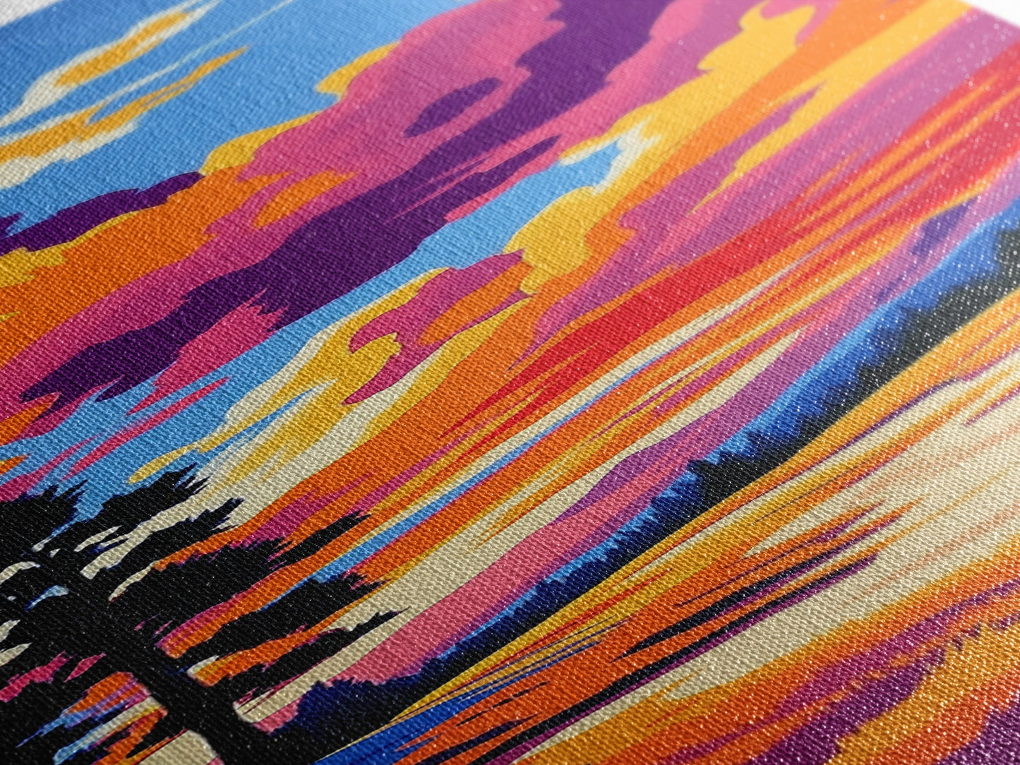 Golden River, Sunset Meadow, Vibrant Sky, Nature Wall Art, Framed Canvas Print, Boho Home Decor, Peaceful Landscape Aesthetic