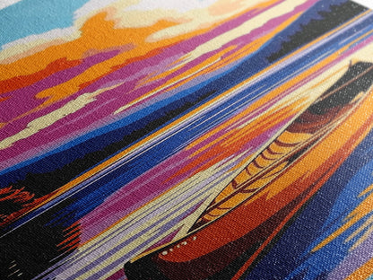 Canoe Reflection, Lake Serenity, Framed Canvas Print, Rustic Cabin Decor, Fall Adventure Art, Wall Hanging, Outdoor Enthusiast Gift