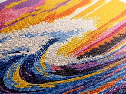 Surf Wave, Sunset Art, Colorful Ocean, Beach Wall Art, Seascape Painting, Vibrant Decor, Coastal Home, Modern Design, Canvas Print