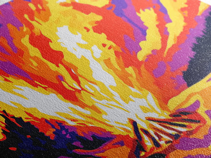 Campfire Blaze, Night Sky Glow, Framed Canvas Print, Cozy Cabin Wall Art, Rustic Living Room, Adventure Decor, Warm Autumn Colors