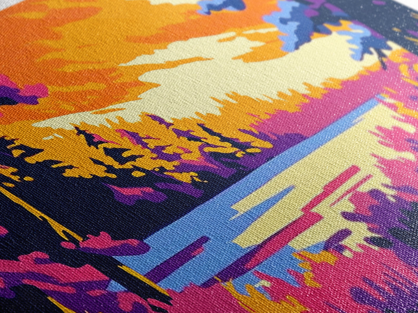 Forest Lake, Autumn Sunset, Vibrant Nature Scene, Rustic Cabin Wall Art, Cozy Home Aesthetic, Framed Canvas Print