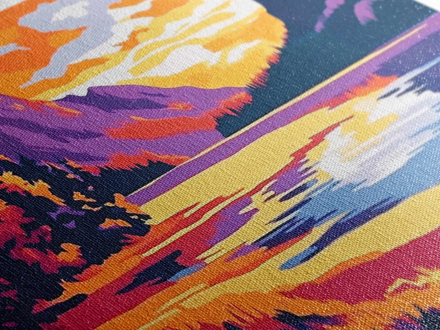 Mountain Lake, Sunset Wall Art, Nature Scene, Vibrant Colors, Rustic Decor, Modern Wilderness, Living Room, Canvas Print