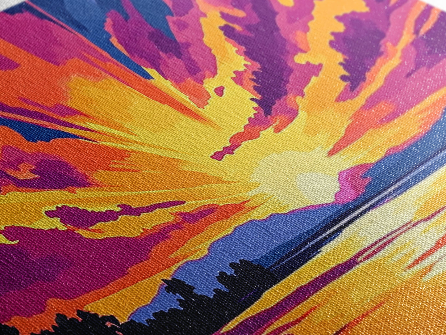 Vibrant River Sunset, Colorful Landscape Wall Art, Warm Nature Print, Bold Sky Painting, Autumn Home Decor, Framed Canvas Print