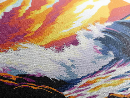 Crashing Wave, Sunset Surf, Nautical Wall Art, Framed Canvas Print, Coastal Decor, Ocean Lover Gift, Tropical Beach Art, Beach House Style