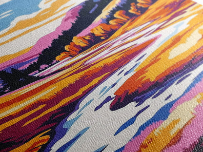 Autumn River, Valley, Canvas Print, Vibrant Fall Landscape, Cabin Wall Decor, Warm Color Palette, Nature Lover Gift, Cozy Home Wall Art