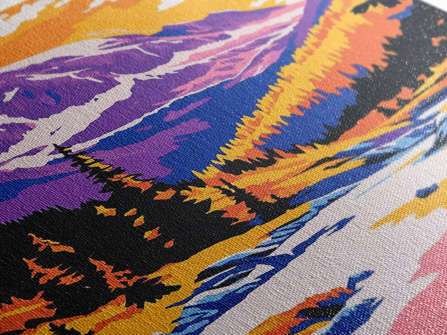 Snowy Peaks, Majestic Mountains, Wilderness Landscape, Cabin Aesthetic, Cozy Decor, Adventure Theme, Living Room, Canvas Print, Bold Colors