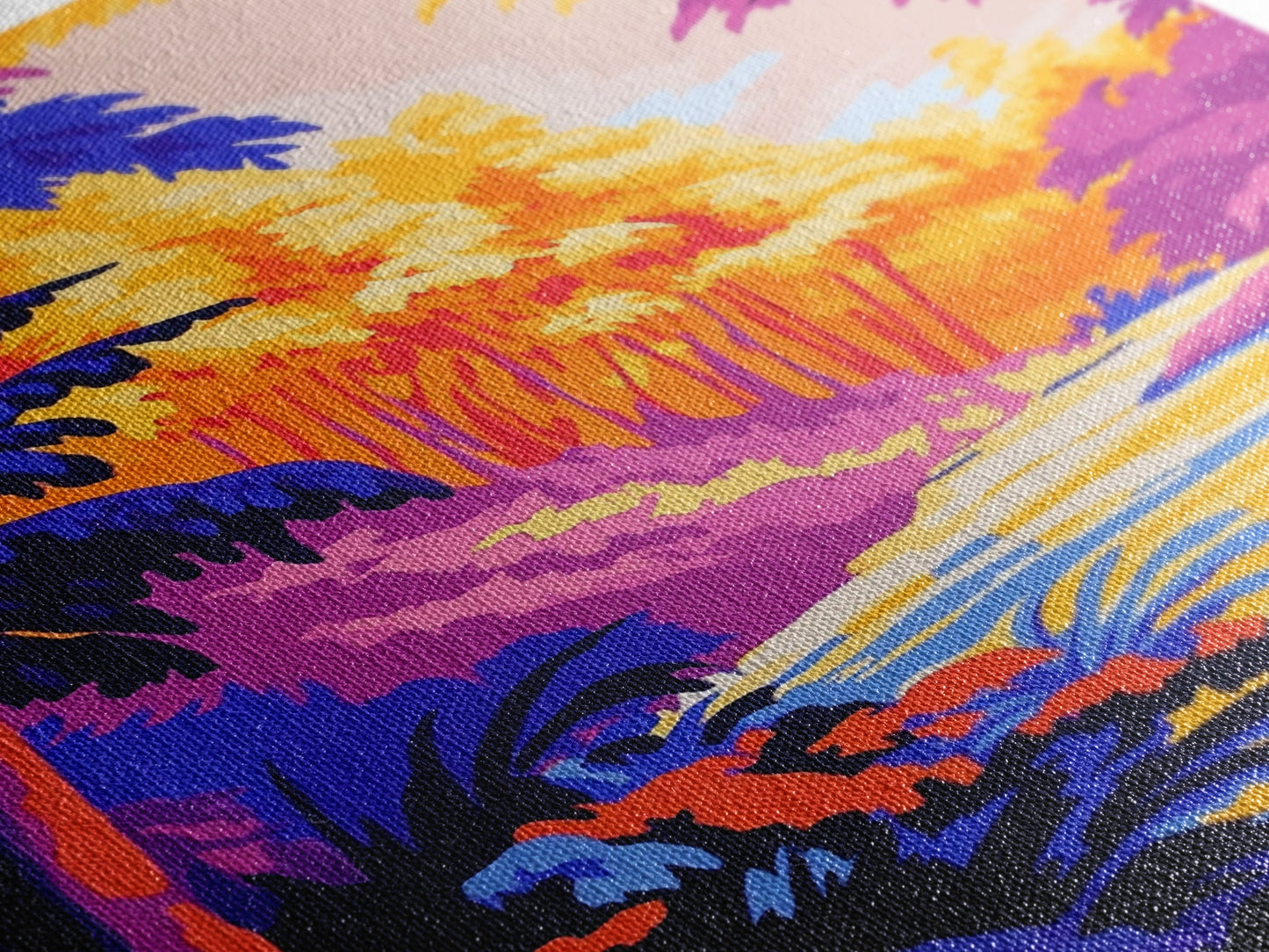 Enchanted River, Fantasy Landscape, Bright Colors, Nature Inspired, Canvas Print, Mystical Forest Art, Living Room Wall Art