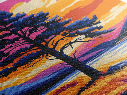 Lone Tree, Mountain Landscape, Vibrant Nature Art, Sunset Painting, Framed Canvas Print, Wilderness Decor, Autumn Wall Art, Office Decor