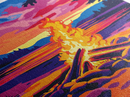 Campfire at Sunset, Framed Canvas Print, Cozy Outdoor Scene, Vibrant Warm Colors, Rustic Cabin Wall Art, Nature Art, Living Room Accent