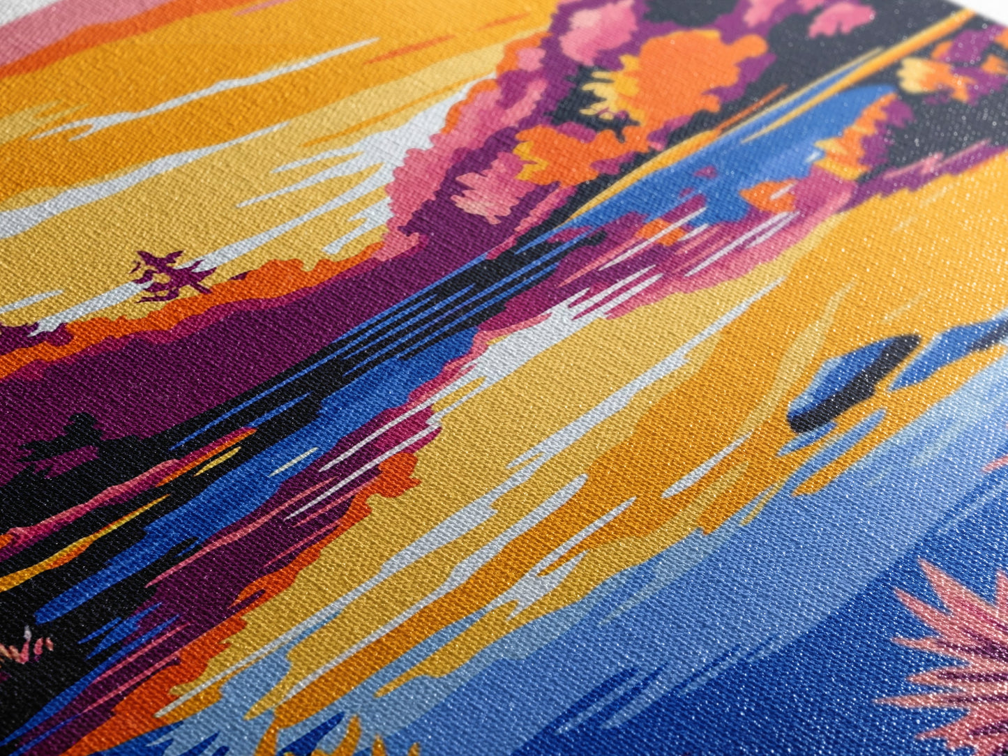 Tranquil Stream, Sunset Reflection, Framed Canvas Print, Cozy Wall Art, Nature Retreat Decor, Living Room Artwork, Serene Landscape