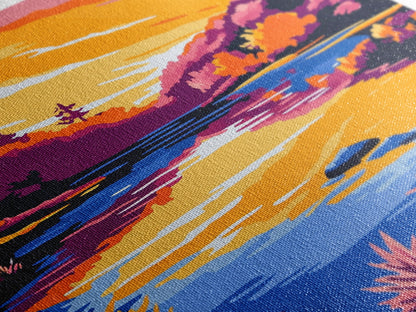 Tranquil Stream, Sunset Reflection, Framed Canvas Print, Cozy Wall Art, Nature Retreat Decor, Living Room Artwork, Serene Landscape