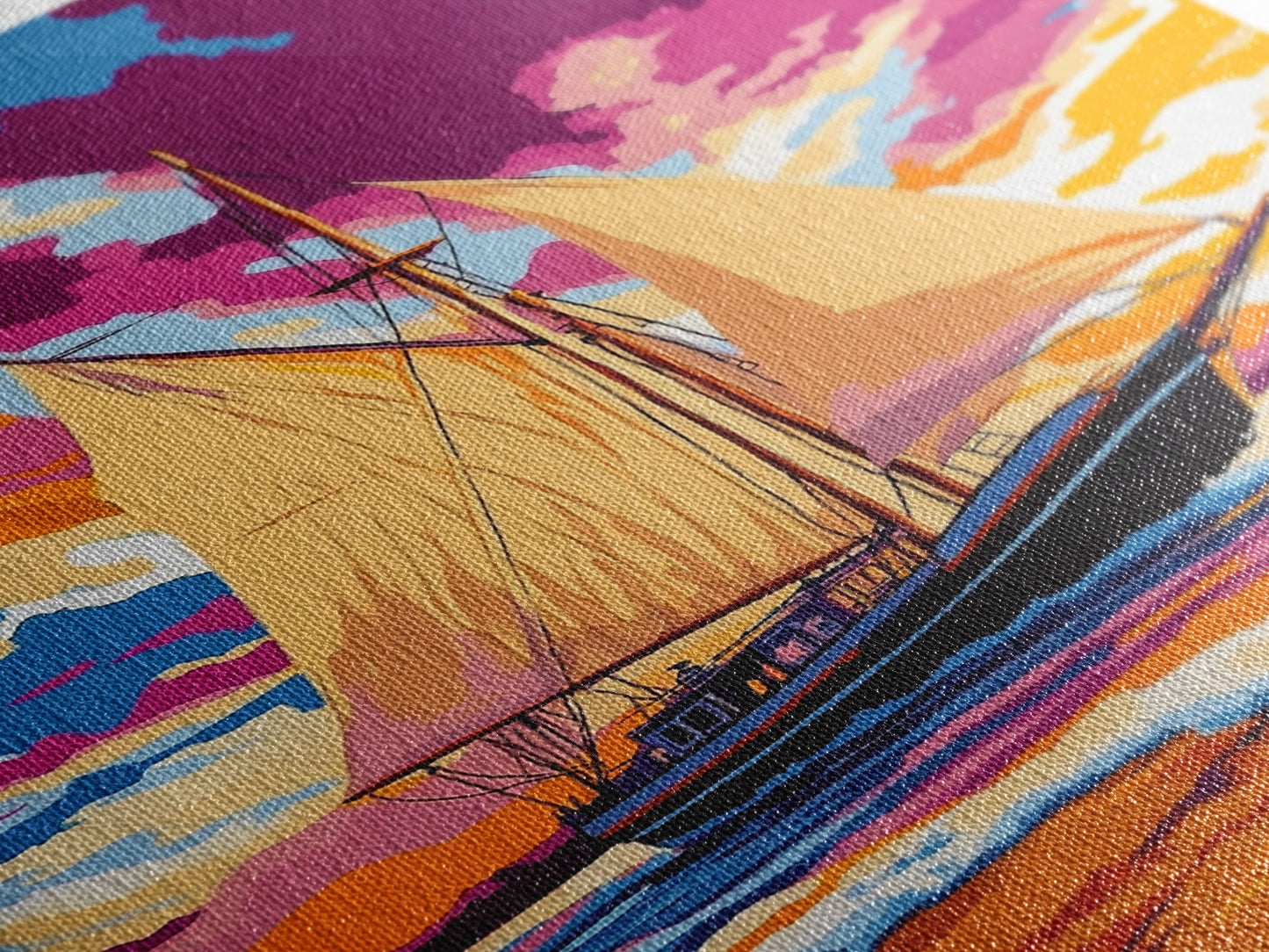 Sailing, Ocean Sunset, Nautical Art, Framed Canvas Print, Coastal Wall Art, Vibrant Seascape, Living Room Decor, Beach House Art