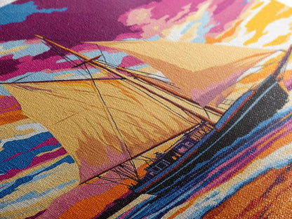 Sailing, Ocean Sunset, Nautical Art, Framed Canvas Print, Coastal Wall Art, Vibrant Seascape, Living Room Decor, Beach House Art