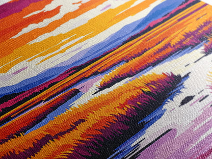 River Landscape Painting, Autumn Wall Art, Nature Inspired Print, Warm Color Palette, Framed Canvas Print, Cozy Living Room Decor