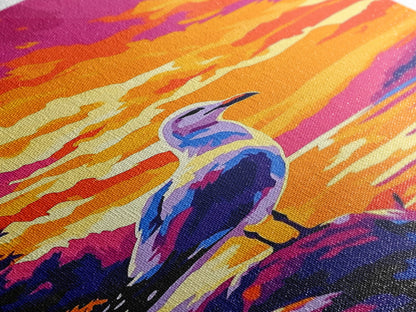 Seagull Sunset Art, Coastal Bird Painting, Ocean Landscape Print, Beach House Wall Decor, Framed Canvas Print, Nautical Bedroom Artwork