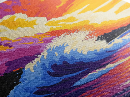 Powerful Ocean Wave, Surfing Wall Art, Vibrant Sunset Seascape, Coastal Home Decor, Framed Canvas Print, Beach House Living Room Art