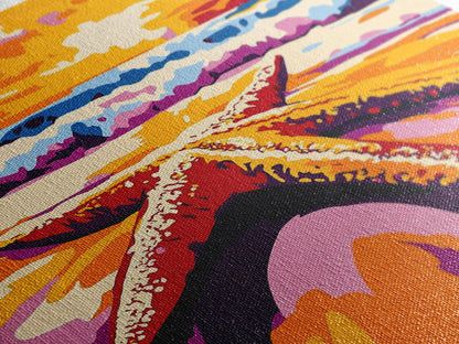 Starfish Beach, Ocean Sunset, Coastal Decor, Framed Canvas Print, Nautical Wall Art, Beach House Decor, Vibrant Painting, Summer Vibes