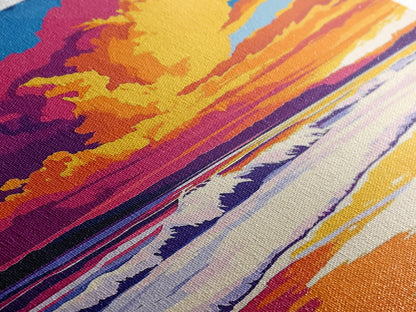 Beach Sunset, Vibrant Waves, Ocean Wall Art, Coastal Decor, Framed Canvas Print, Tropical Art, Living Room Art, Summer Aesthetic