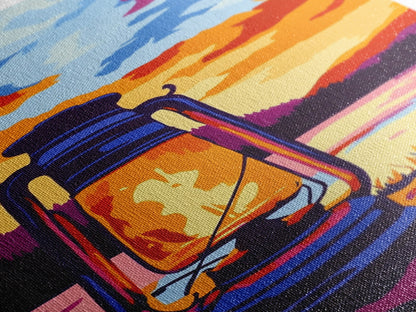 Lantern Glow, Rustic Camping Art, Warm Night Scene, Sunset Painting, Framed Canvas Print, Cabin Wall Art, Nature Decor, Outdoor Aesthetic