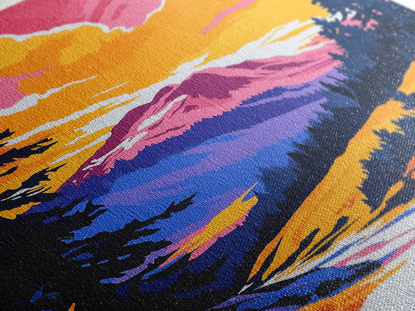 Mountain View Art, Nature Painting, Colorful Scenic Decor, Alpine Sunset, Wilderness Print, Framed Canvas Print, Office Wall Art