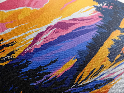 Mountain View Art, Nature Painting, Colorful Scenic Decor, Alpine Sunset, Wilderness Print, Framed Canvas Print, Office Wall Art