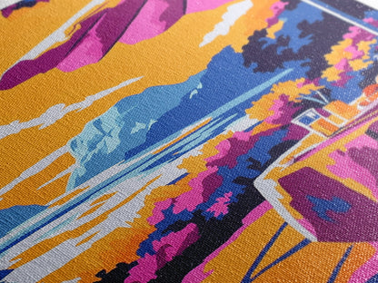 Outdoor Dining, Scenic View, Summer Patio Art, Relaxing Wall Decor, Cafe Scene, Vacation Aesthetic, Framed Canvas Print, Gift Idea