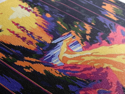 Forest Path, Scenic River, Golden Sunset, Framed Canvas Print, Rustic Home Decor, Nature Landscape Art, Cozy Cabin Decor, Fall Aesthetic