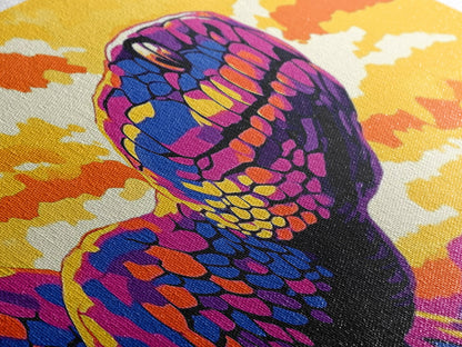 Vibrant Snake, Sunset Wildlife, Colorful Reptile, Nature Art, Framed Canvas Print, Boho Home Decor, Living Room Wall Art, Wildlife Gift