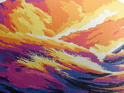 Fiery Wave, Ocean Surf Print, Beach Wall Art, Coastal Sunset, Canvas Print, Vibrant Seascape, Nautical Decor, Surfer Gift, Office Art