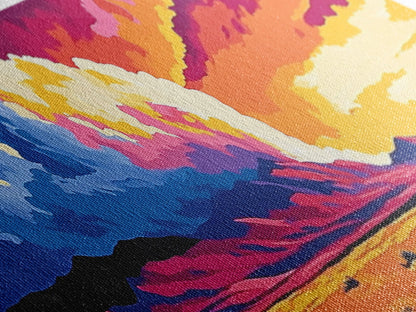 Mountain Clouds, colorful sunset, nature scenery, abstract sky painting, vibrant home decor, Office Wall Art, Framed Canvas Print