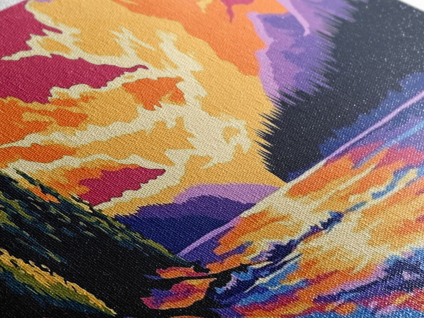 River Sunset, pine forest, mountain landscape, nature decor, cabin retreat, Fall Wall Art, Canvas Print, Framed Canvas Print