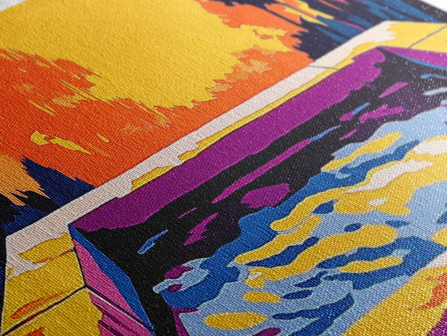 Modern Pool, Abstract Water, Canvas Print, Artistic Landscape, Sunset Glow, Vibrant Home Decor, Unique Wall Art, Office Decoration