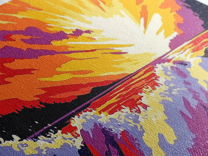 Ocean Waves, Fiery Sunset, Framed Canvas Print, Bold Seascape Art, Nature Scene, Coastal Home Decor, Modern Wall Art, Office Decor