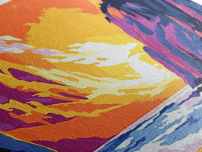 Cliffside Beach, Ocean Waves, Sunset Paradise, Framed Canvas Print, Coastal Landscape Art, Relaxing Home Decor, Vibrant Summer Vibes