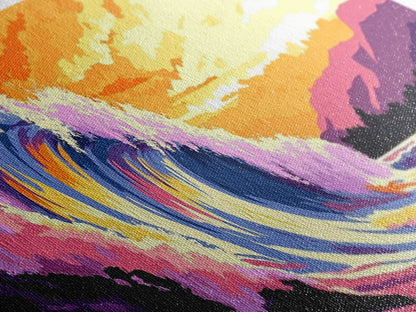 Ocean Wave Art, Beach Sunset Wall Art, Coastal Decor, Surfer Aesthetic, Vibrant Seascape, Large Wall Art, Living Room Art, Canvas Print