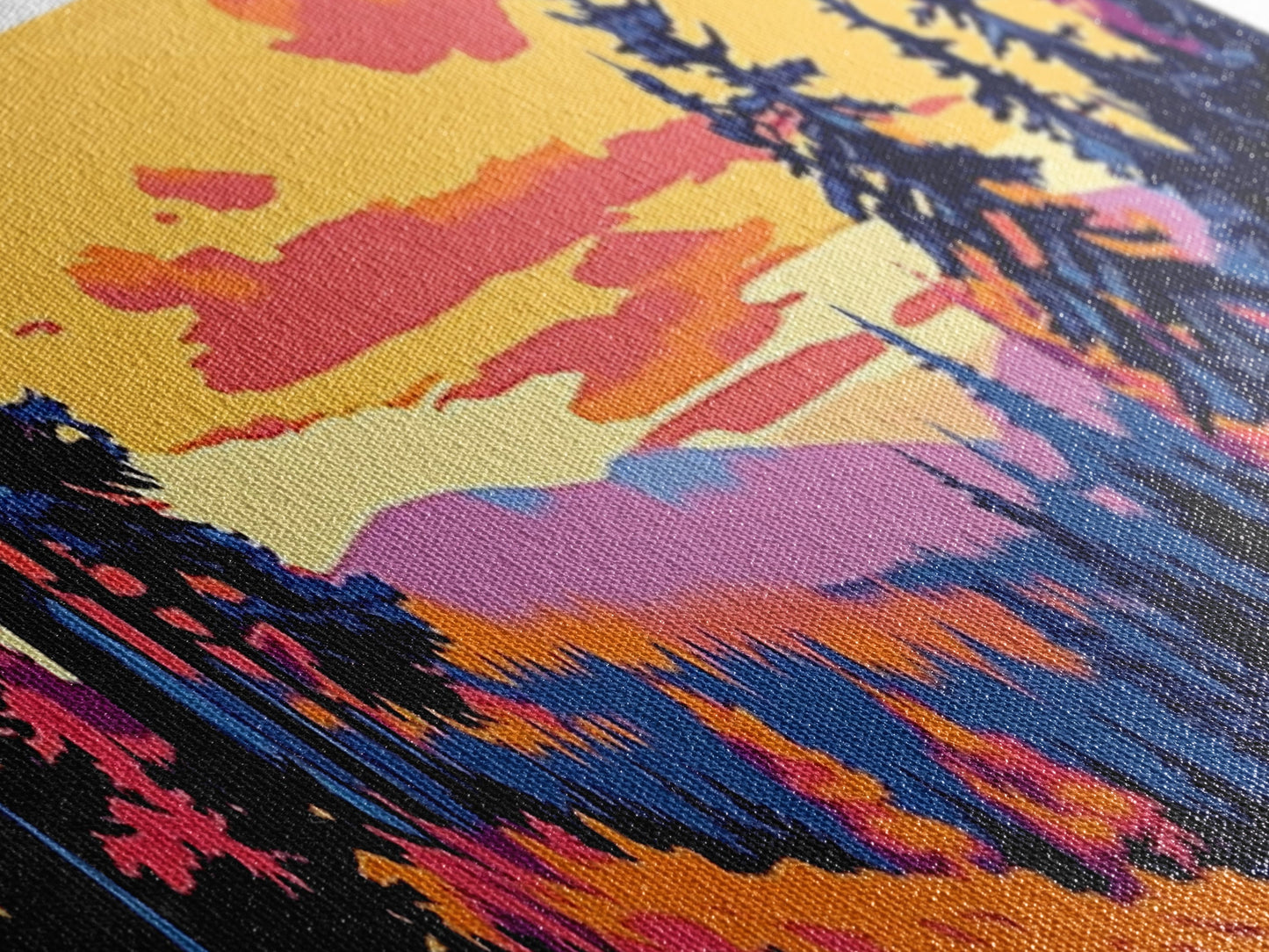 Pine Tree Landscape, Autumn Wilderness Art, Cozy Nature Decor, Warm Sunset Tones, Rustic Cabin Accent, Woodland Aesthetic, Canvas Print