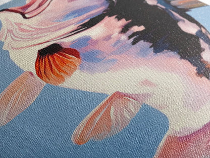 Abstract Fish, Minimalist Coastal, Blue and Pink Art, Framed Canvas Print, Modern Nautical Decor, Beach House, Kitchen Wall Art