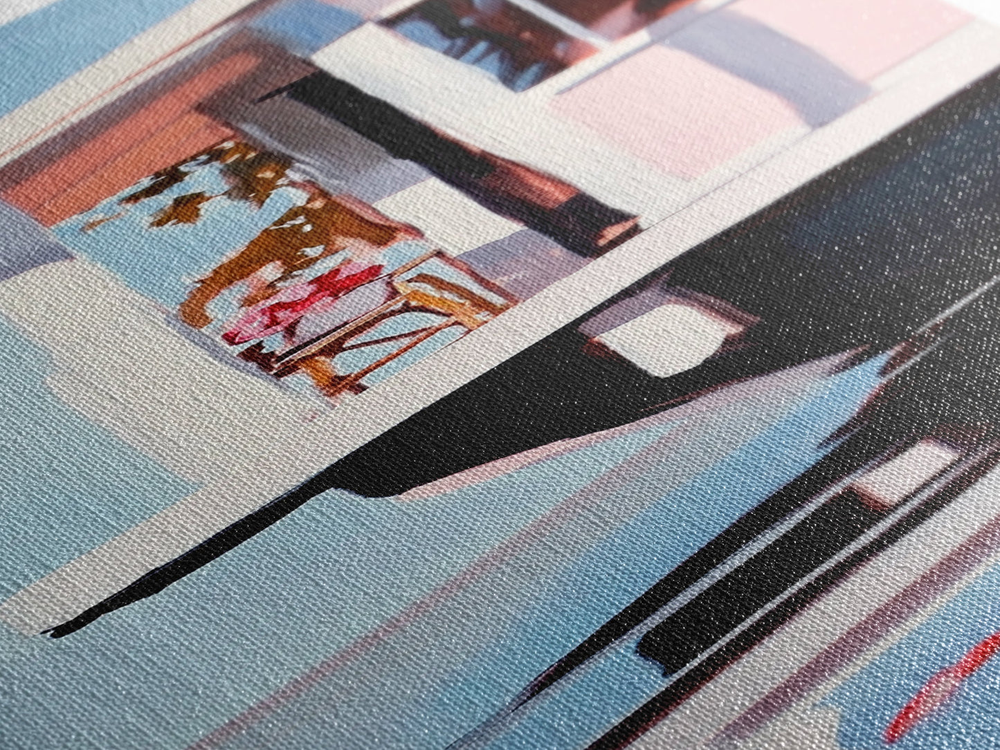 Houseboat Reflection, Nautical Canvas Print, Modern Coastal Wall Art, Serene Home Decor, Minimalist Living Room Artwork, Ocean Aesthetic