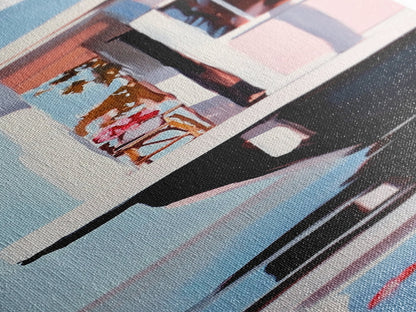 Houseboat Reflection, Nautical Canvas Print, Modern Coastal Wall Art, Serene Home Decor, Minimalist Living Room Artwork, Ocean Aesthetic