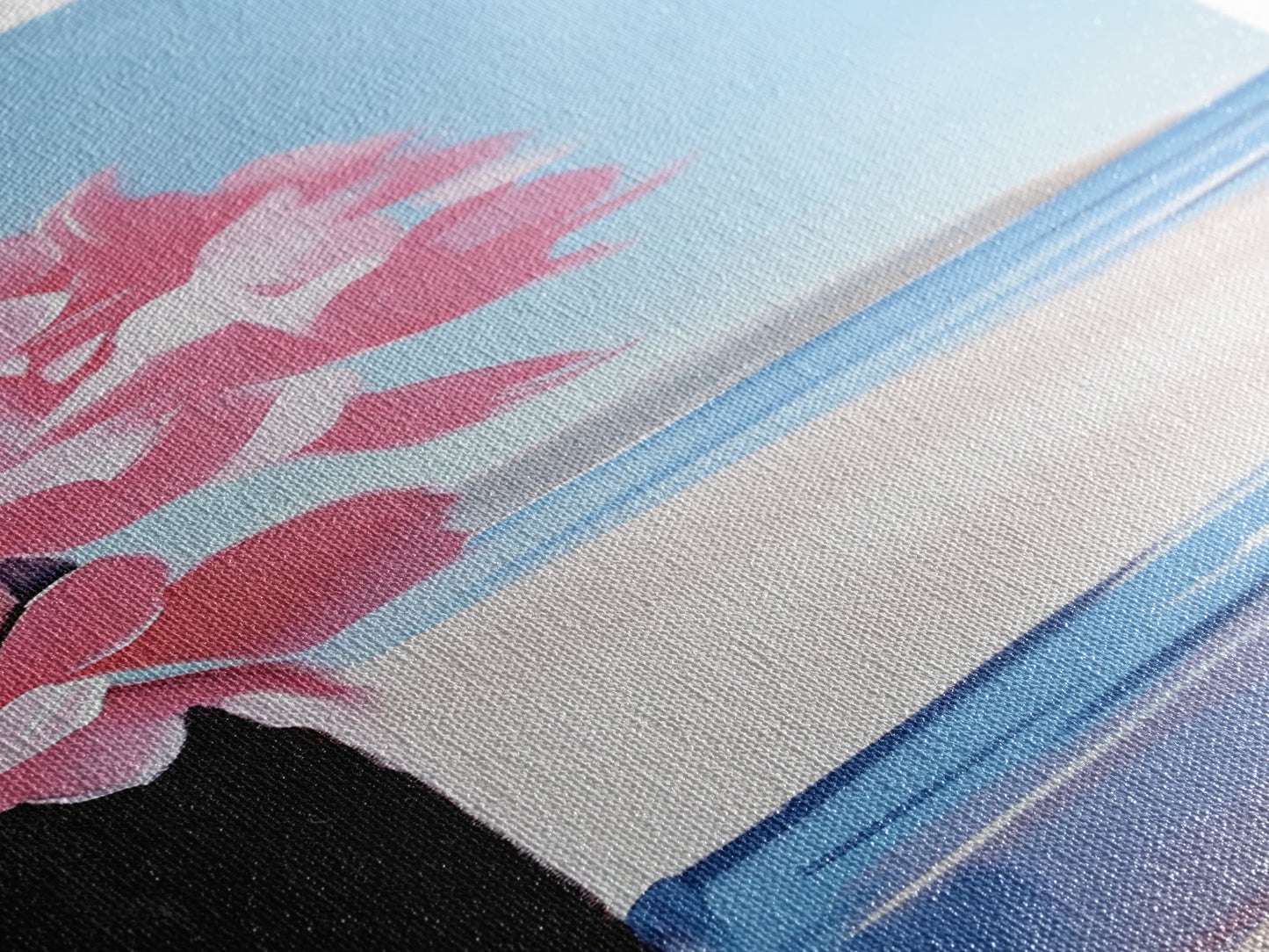 Blossom Beach, Floral Coastal Art, Pink and Blue Decor, Modern Seascape, Romantic Spring Aesthetic, Dreamy Nature Scene, Canvas Print